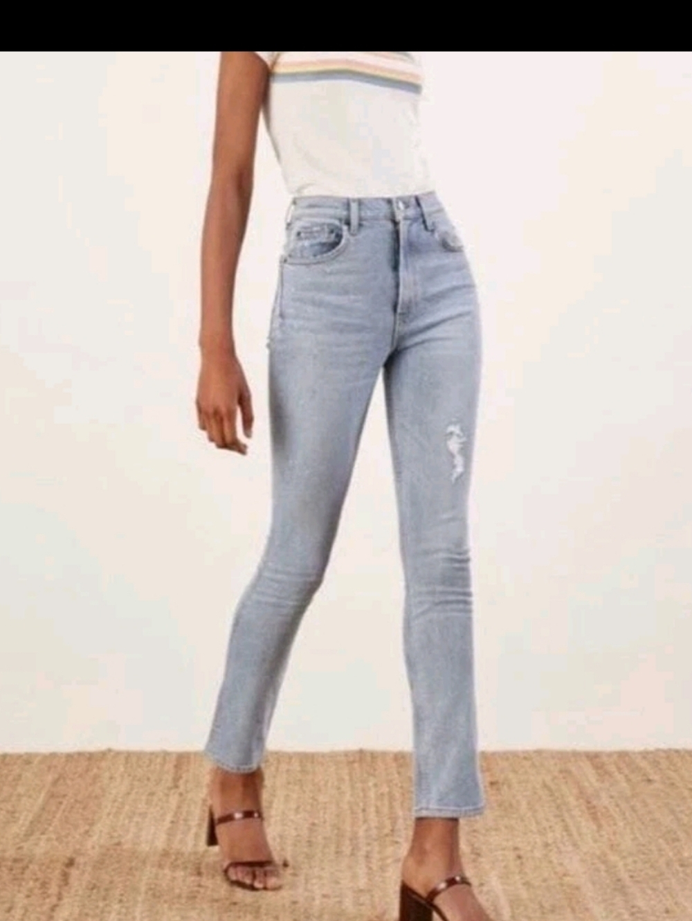 Reformation Hepburn Jeans High Rise Women's Ibiza Wash Distressed sz 28.